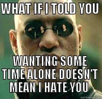 WHAT IF I TOLD YOU WANTING SOME TIME ALONE DOESN'T MEAN I HATE YOU