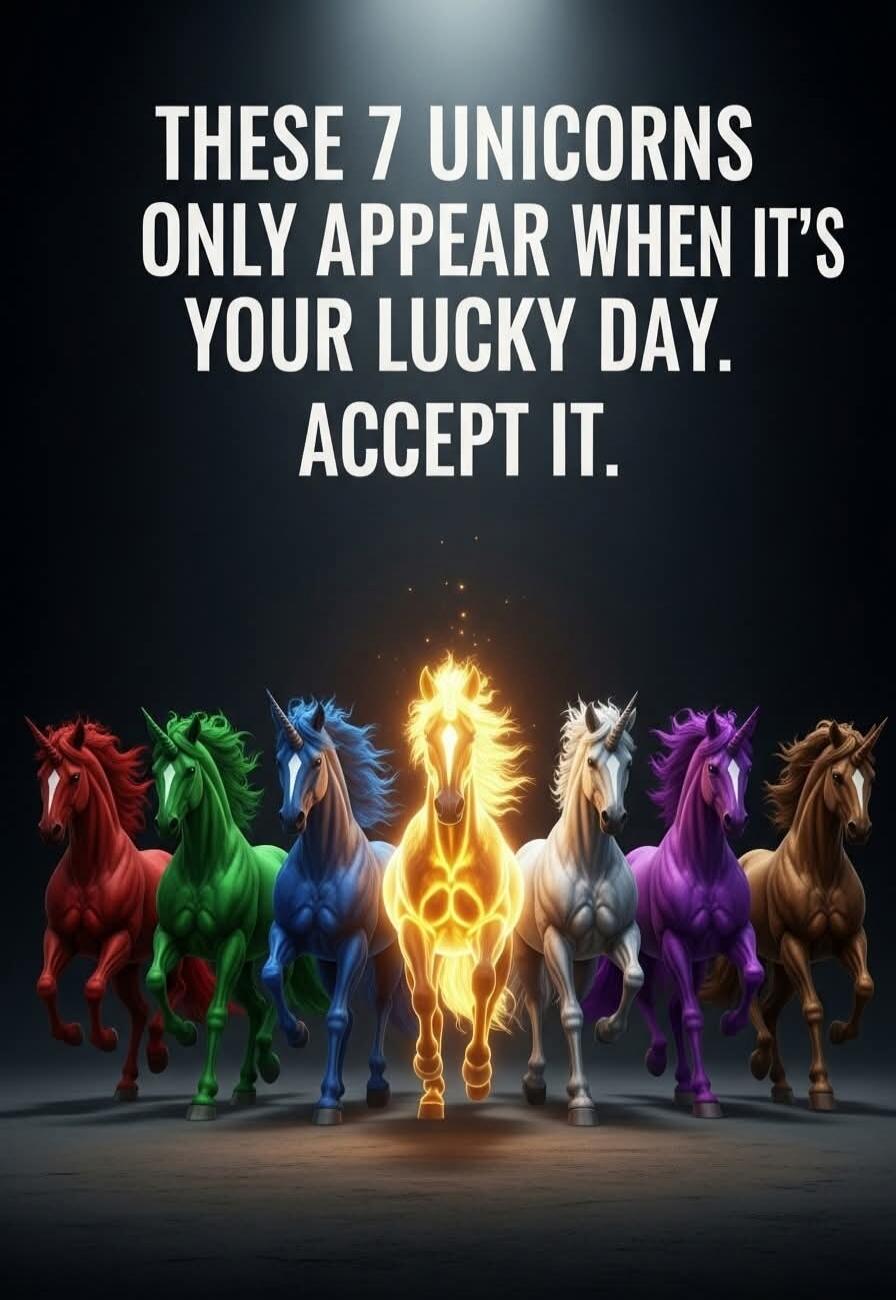 THESE 7 UNICORNS ONLY APPEAR WHEN IT'S YOUR LUCKY DAY. ACCEPT IT.