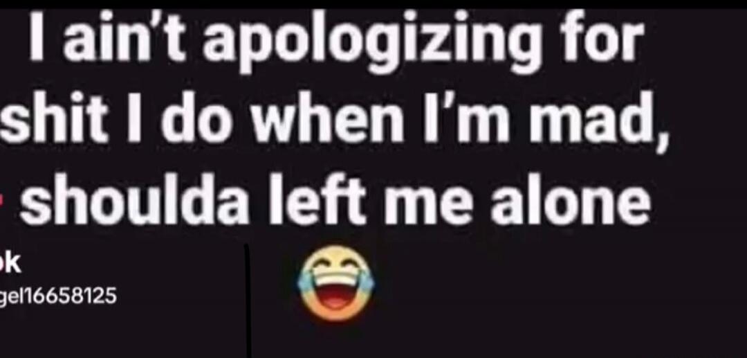 I ain't apologizing for shit I do when I'm mad, shoulda left me alone