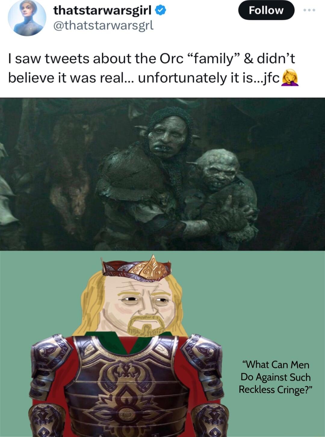 thatstarwarsgirl thatstar saw tweets about the Orc family didnt believe it was real unfortunately it is