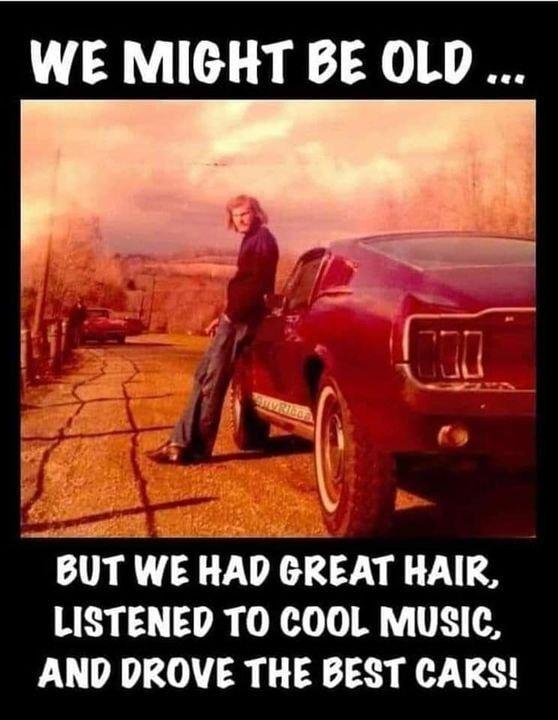 WE MIGHT BE OLD BUT WE HAD GREAT HAIR LISTENED TO COOL MUSIC AND DROVE THE BEST CARS