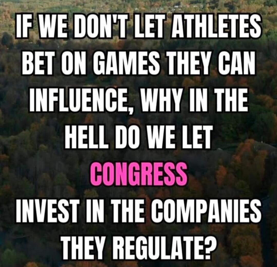 IF WE DON'T LET ATHLETES BET ON GAMES THEY CAN INFLUENCE, WHY IN THE HELL DO WE LET CONGRESS INVEST IN THE COMPANIES THEY REGULATE?