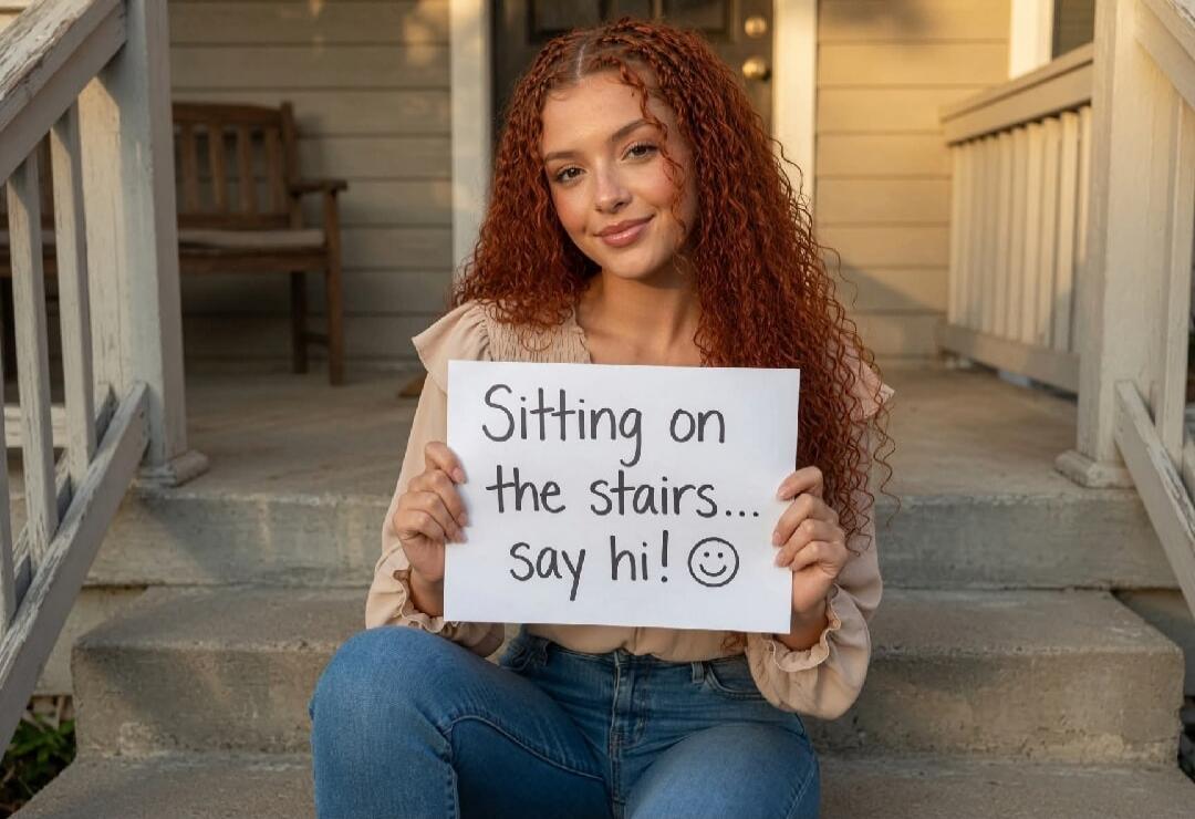 Sitting on the stairs... say hi! :)