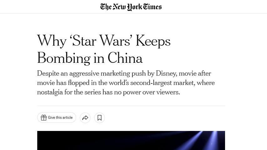 Ehe New York Times Why Star Wars Keeps Bombing in China h by Disney movie after mavie has flopped in the world s miarket where nostalgia for the series has o powver over viewers s