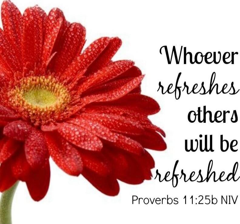 Whoever refreshes others will be refreshed Proverbs 11:25b NIV