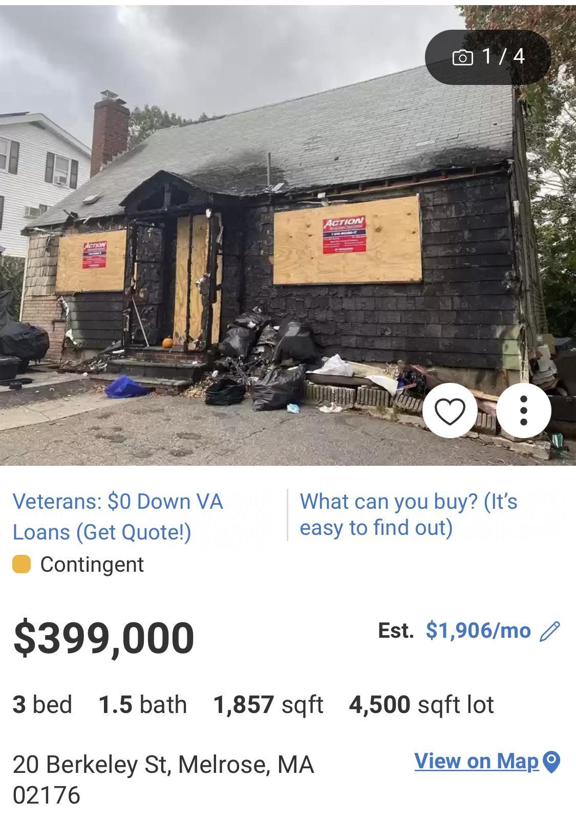 Veterans 0 Down VA What can you buy Its Loans Get Quote easy to find out Contingent 399000 Est 1906mo 3bed 15bath 1857 sqft 4500 sqft lot 20 Berkeley St Melrose MA View on Map 02176