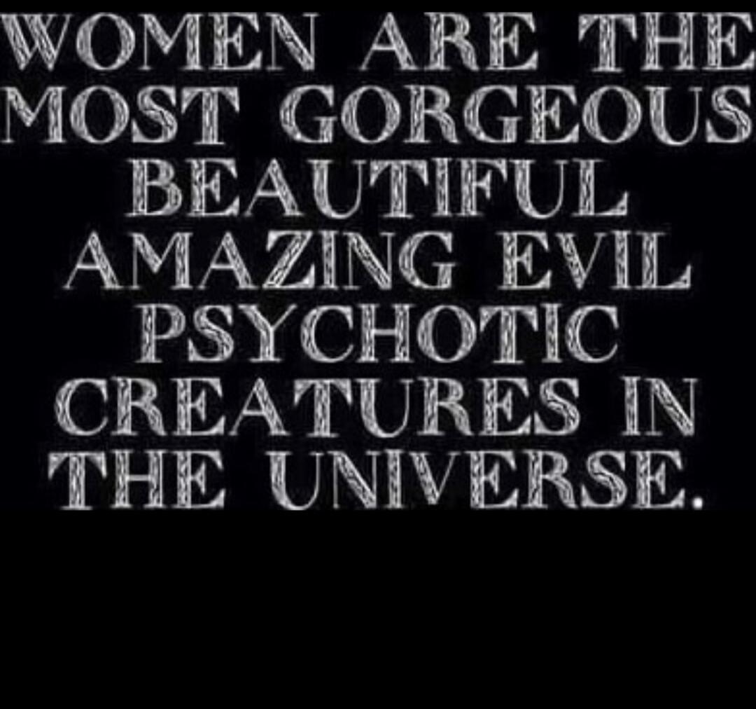 WOMEN ARE THE MOST GORGEOUS BEAUTIFUL AMAZING EVIL PSYCHOTIC CREATURES IN THE UNIVERSE.