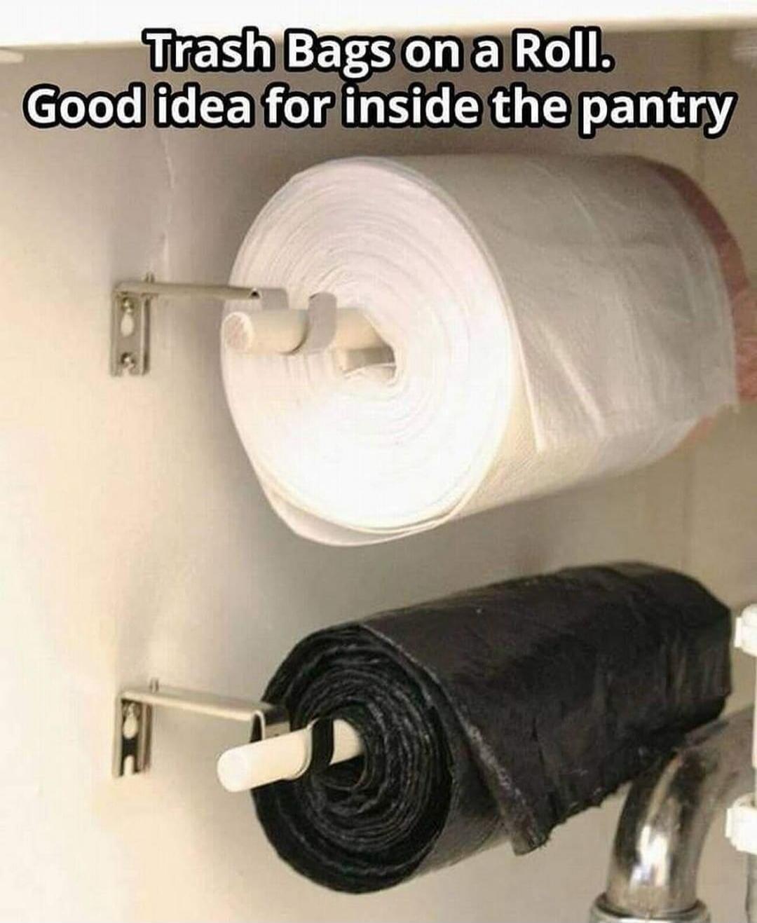 Trash Bags on a Roll. Good idea for inside the pantry