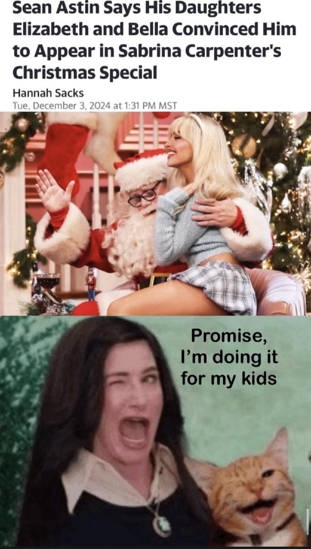 Sean Astin Says His Daughters Elizabeth and Bella Convinced Him to Appear in Sabrina Carpenters Christmas Special Hannah Sacks Im doing it for my kids