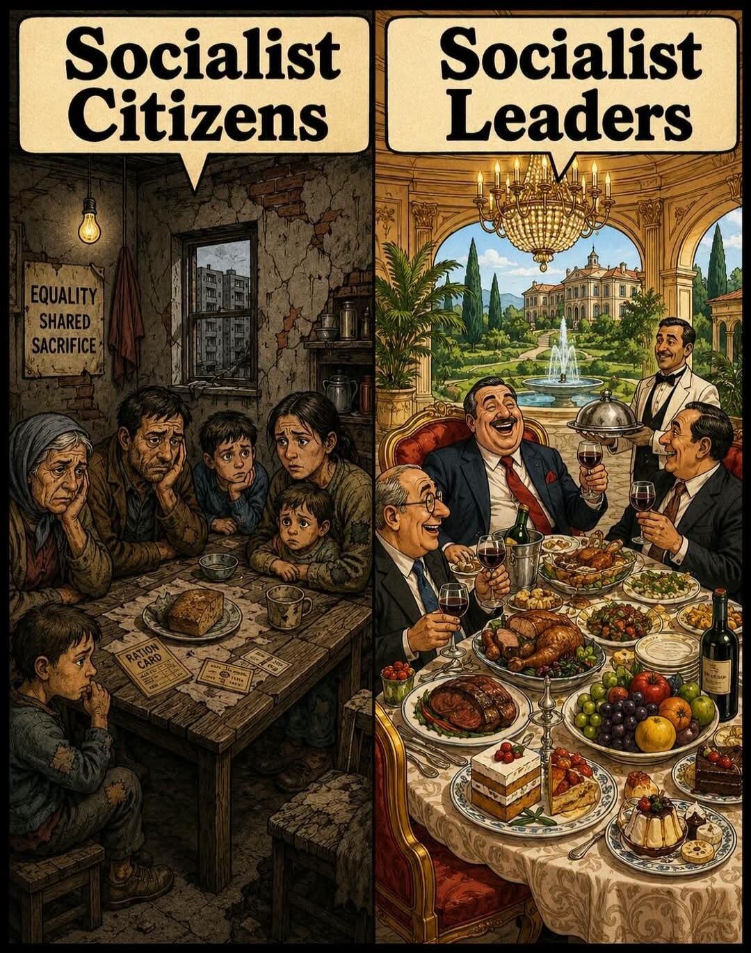 Socialist Citizens. Socialist Leaders. Equality Shared Sacrifice. Ration Card.