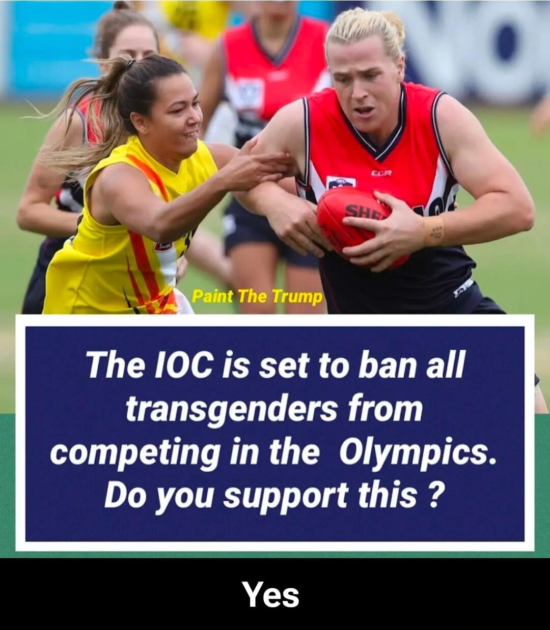 The IOC is set to ban all transgender from competing in the Olympics. Do you support this ? Yes