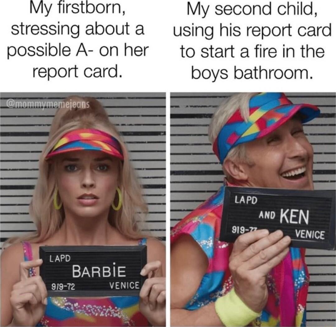 My firstoorn My second child stressing about a using his report card possible A on her to start a fire in the report card boys bathroom i mv KEN 3 r A