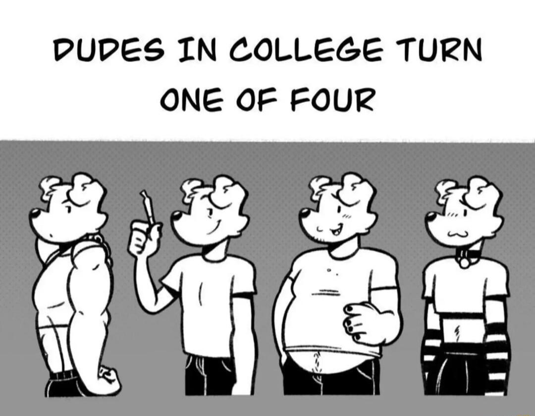 DUDES IN COLLEGE TURN ONE OF FOUR