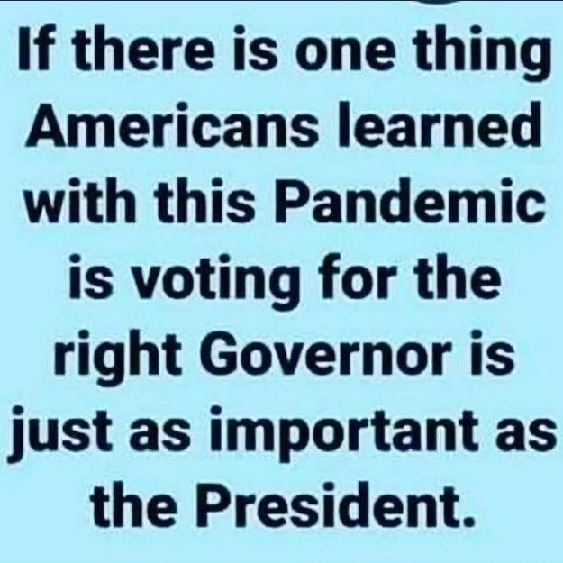 If there is one thing Americans learned with this Pandemic is voting for the right Governor is just as important as the President