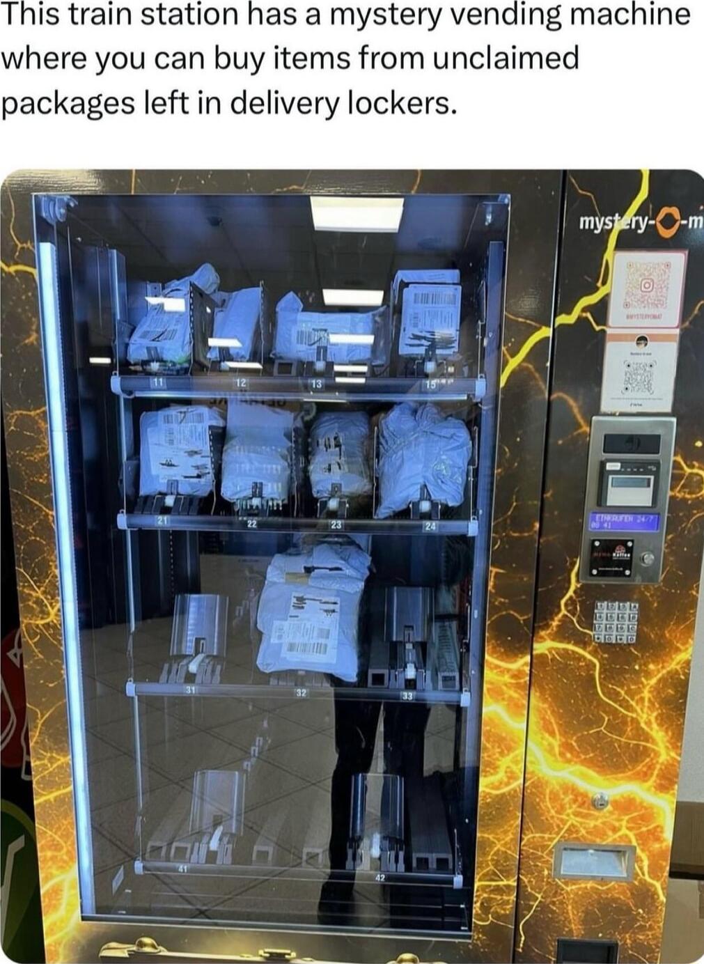 This train station has a mystery vending machine where you can buy items from unclaimed packages left in delivery lockers