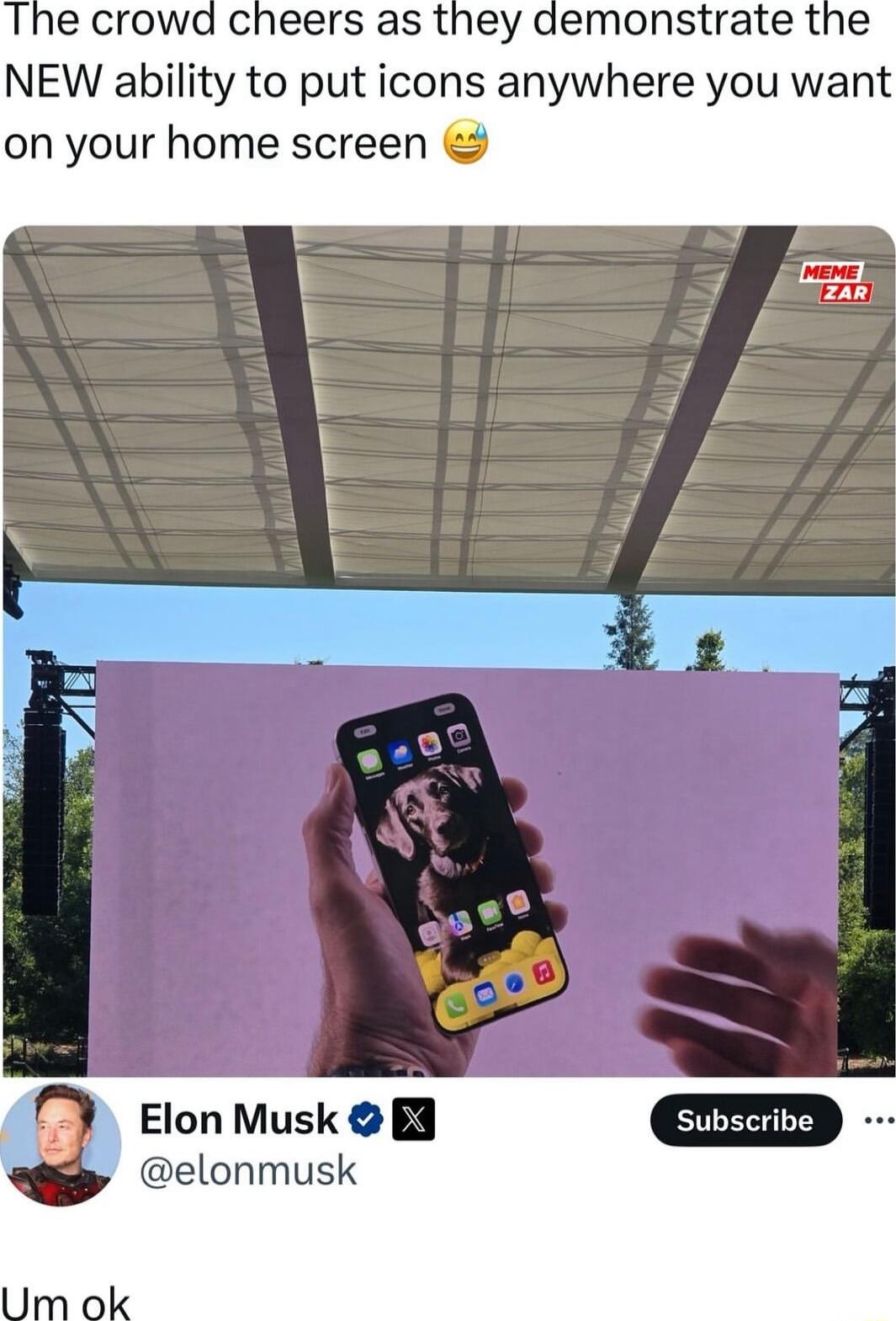 demonstrate the NEW ability to put icons anywhere you want on your home screen Eonmusk o elonmusk