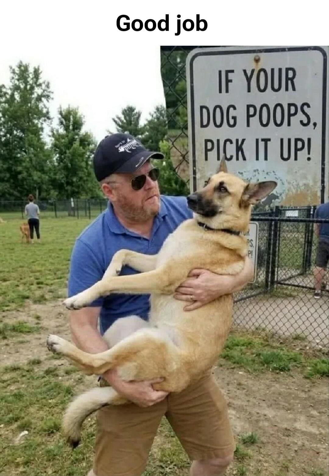 Good job IF YOUR DOG POOPS, PICK IT UP!