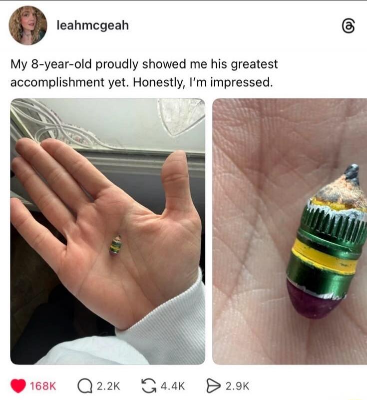 My 8-year-old proudly showed me his greatest accomplishment yet. Honestly, I'm impressed.