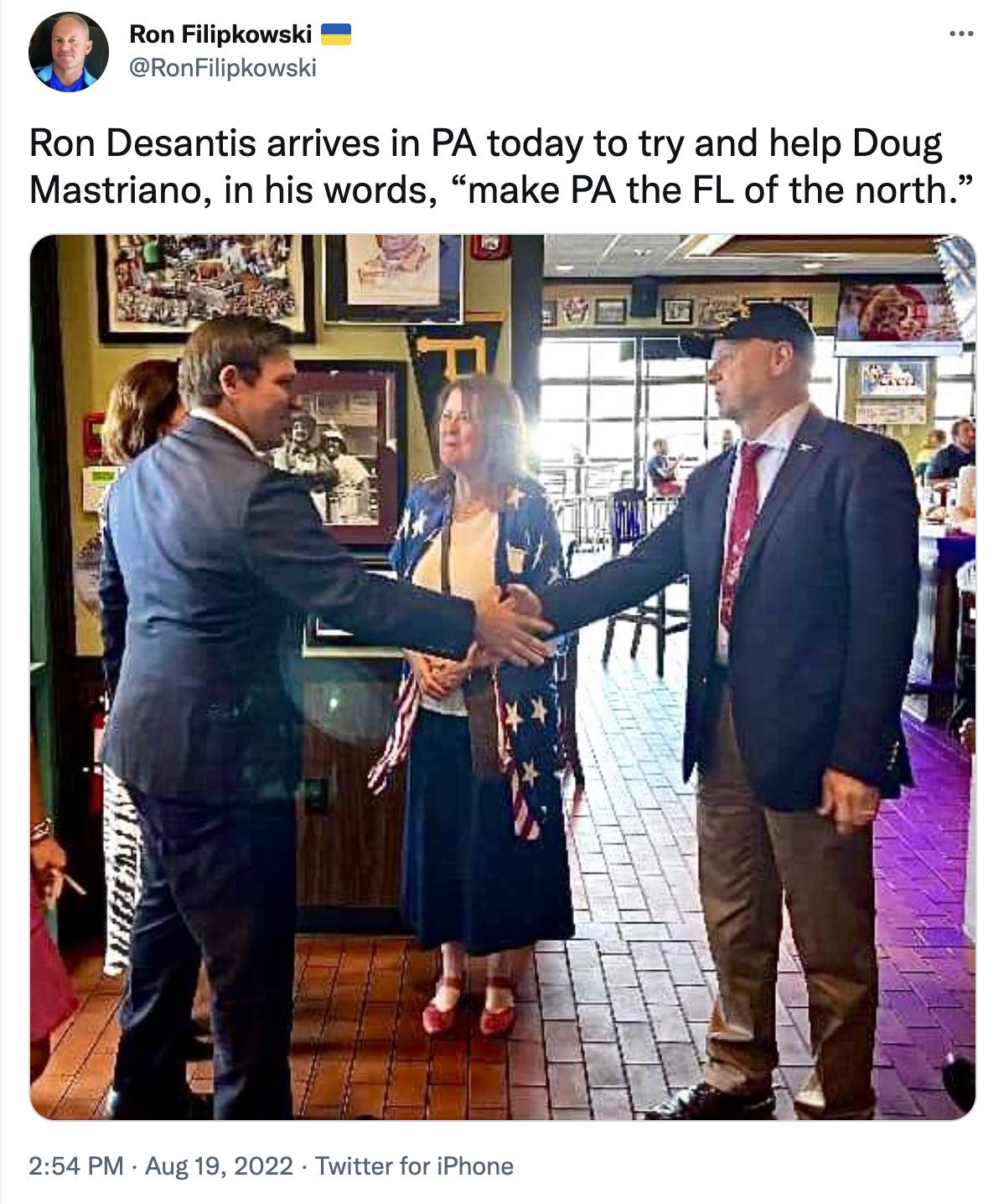 Ron Fipkoy RonFil is arrives in PA today to try and help Doug in his words make PA the FL of the north N