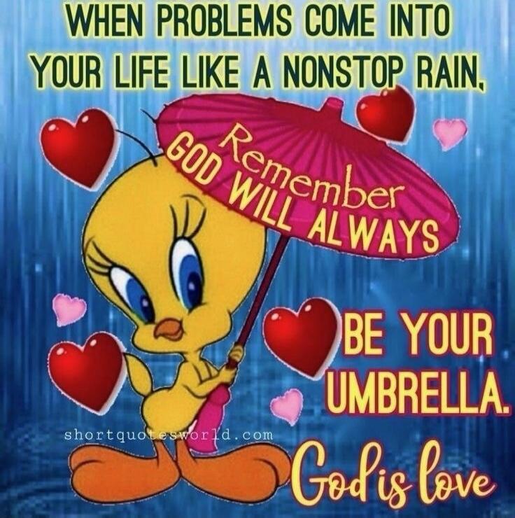 When problems come into your life like a nonstop rain, Remember God will always be your umbrella. God is love
