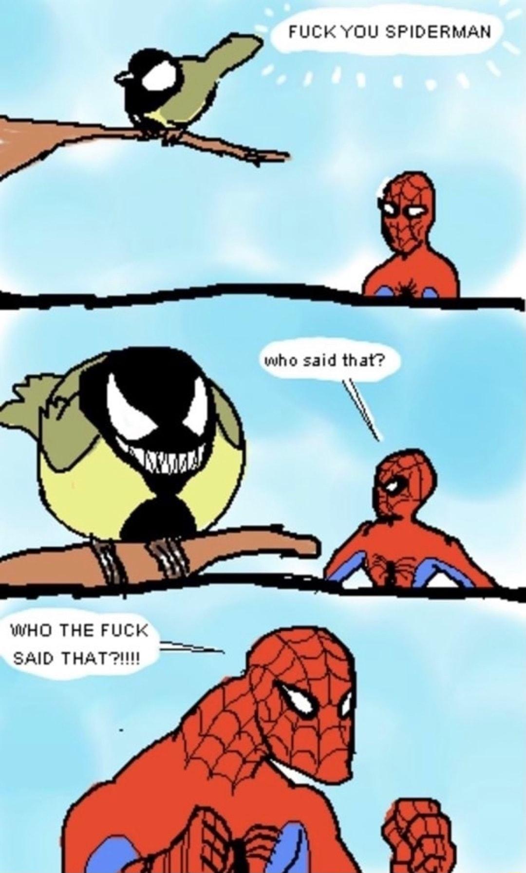 FUCK YOU SPIDERMAN who said that WHQO THE FUCK SAID THATIIN