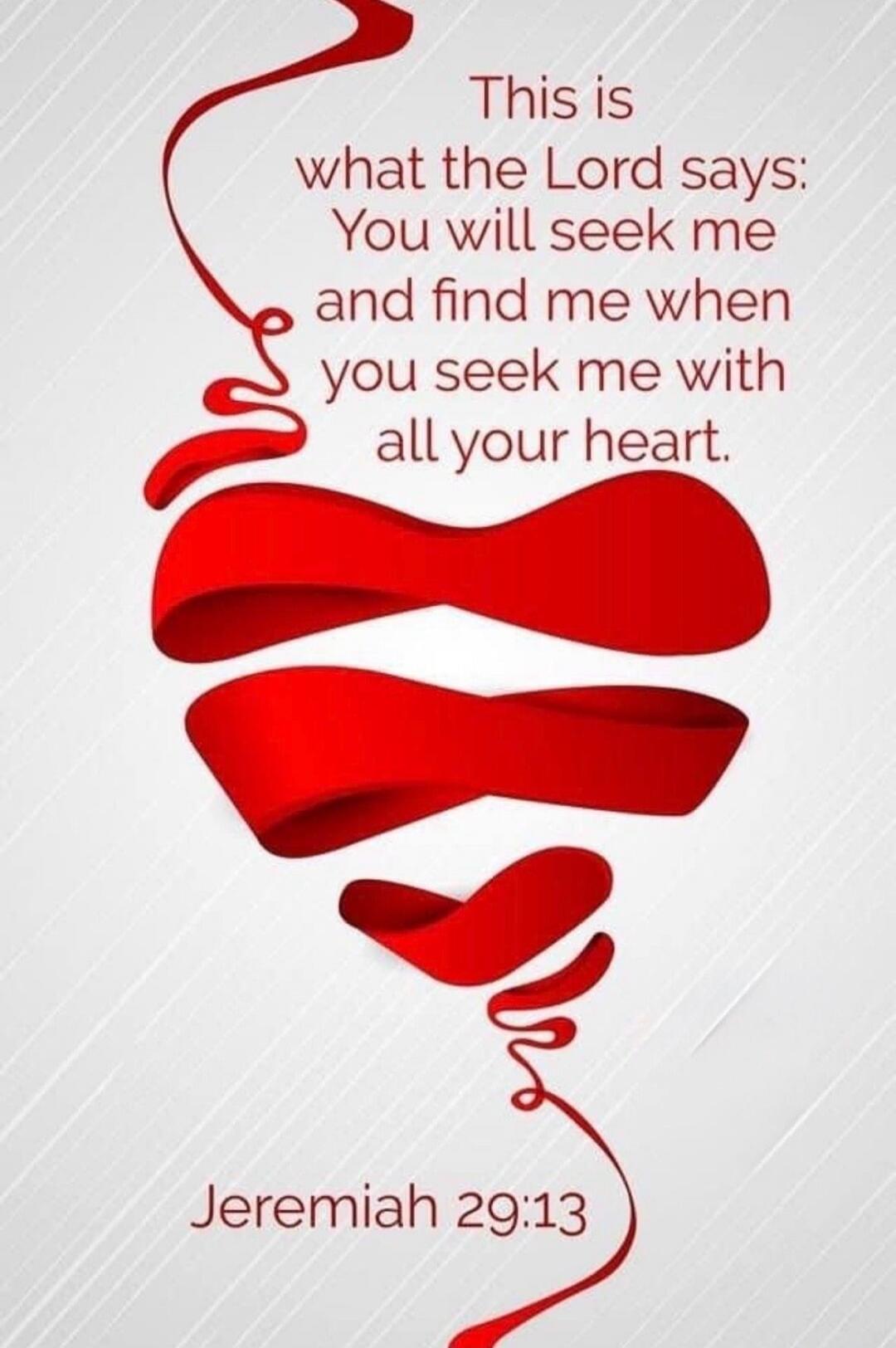 This is what the Lord says: You will seek me and find me when you seek me with all your heart. Jeremiah 29:13
