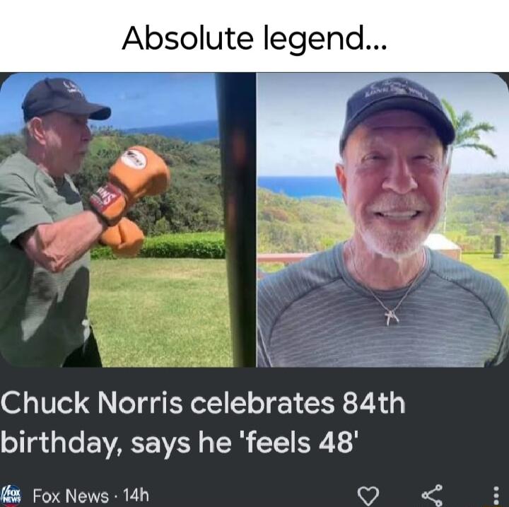 Absolute legend Chuck Norris celebrates 84th birthday says he feels 48 Fox News 14h QO