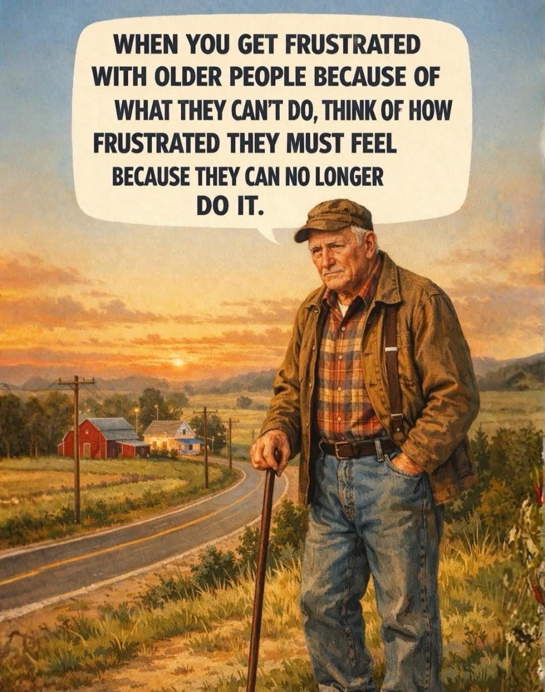 WHEN YOU GET FRUSTRATED WITH OLDER PEOPLE BECAUSE OF WHAT THEY CAN'T DO, THINK OF HOW FRUSTRATED THEY MUST FEEL BECAUSE THEY CAN NO LONGER DO IT.