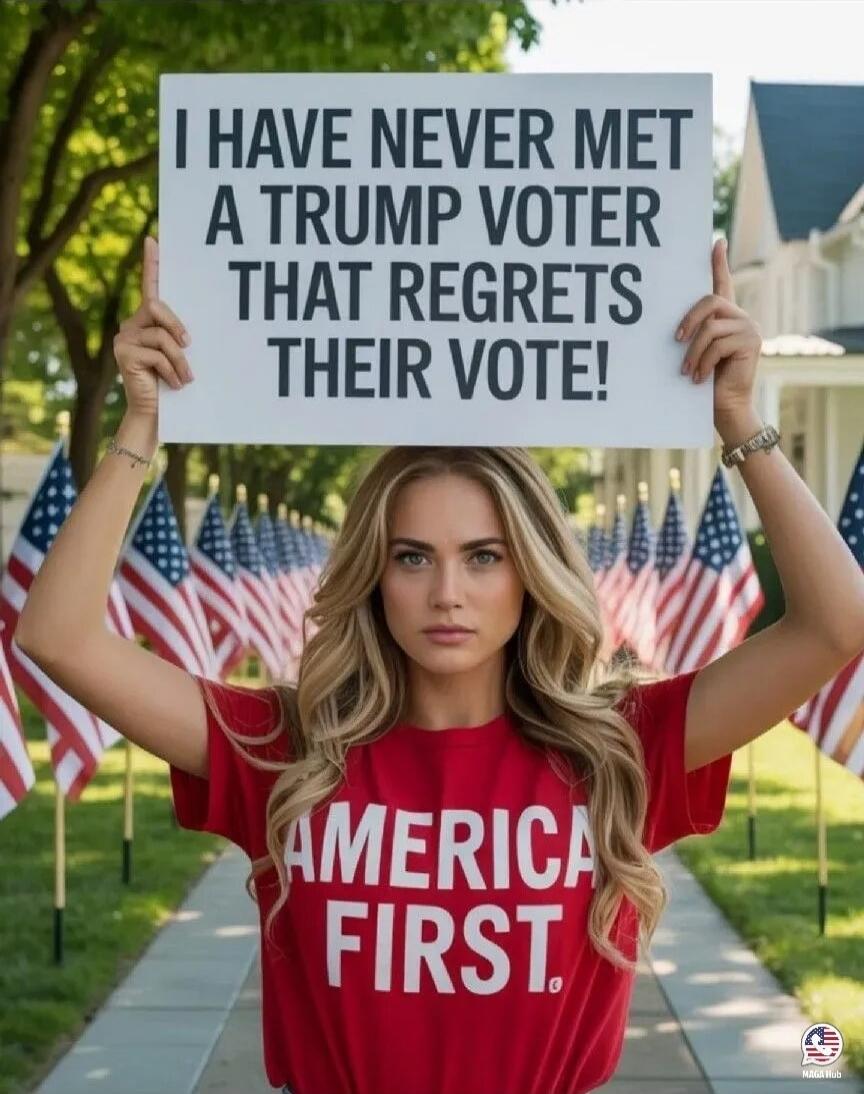 I HAVE NEVER MET A TRUMP VOTER THAT REGRETS THEIR VOTE!
AMERICA FIRST.