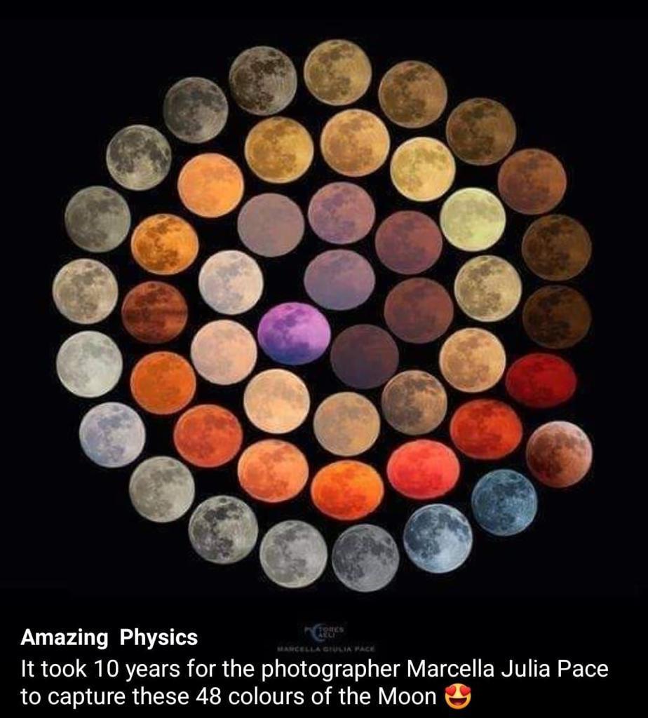 Amazing Physics It took 10 years for the photographer Marcella Julia Pace to capture these 48 colours of the Moon