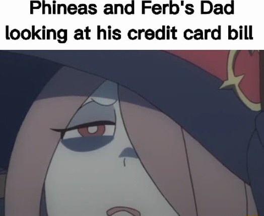Phineas and Ferbs Dad looking at his credit card bill