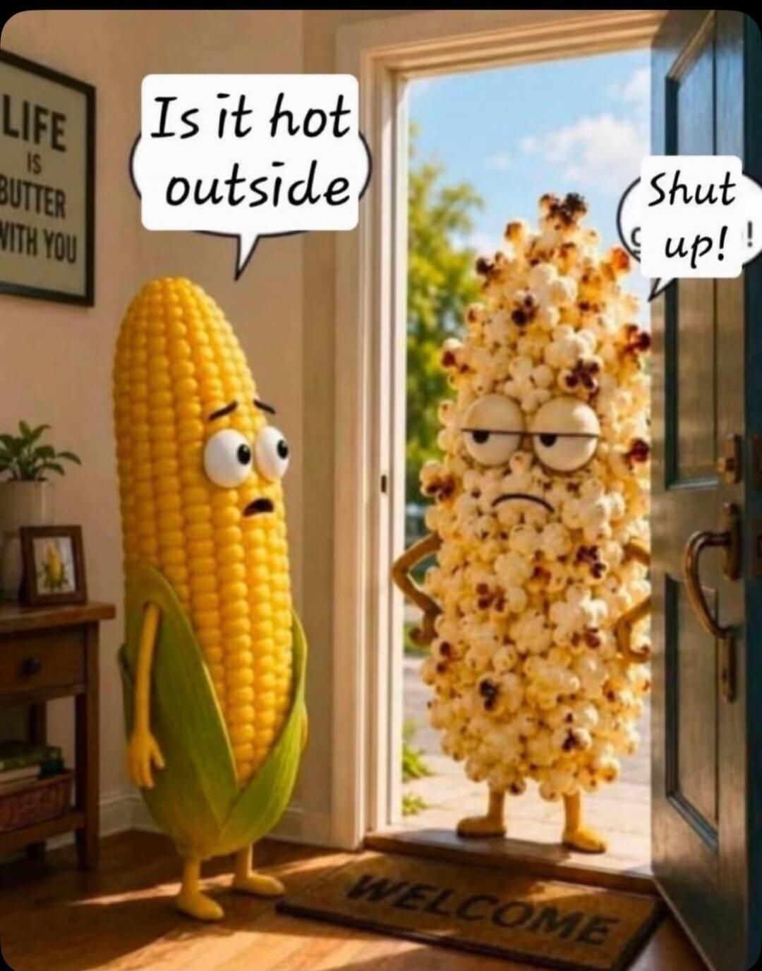 Is it hot outside Shut up! LIFE IS BUTTER WITH YOU WELCOME