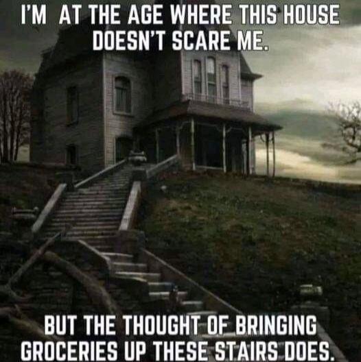 I'M AT THE AGE WHERE THIS HOUSE DOESN'T SCARE ME. BUT THE THOUGHT OF BRINGING GROCERIES UP THESE STAIRS DOES.
