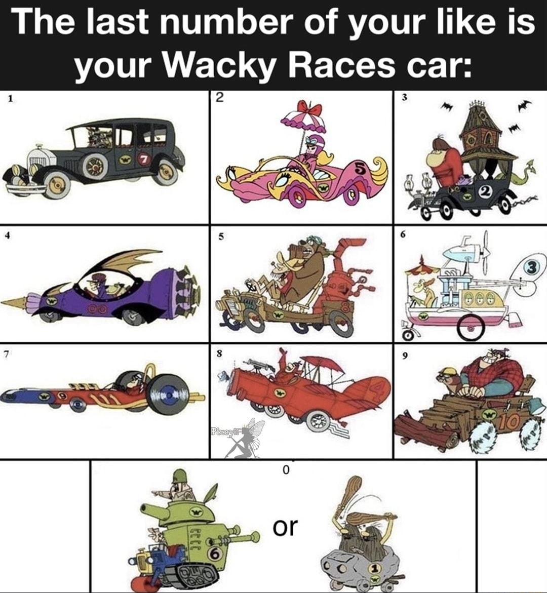 The last number of your like is your Wacky Races car