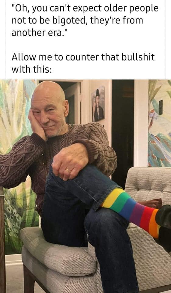 Oh you cant expect older people not to be bigoted theyre from another era Allow me to counter that bullshit with this