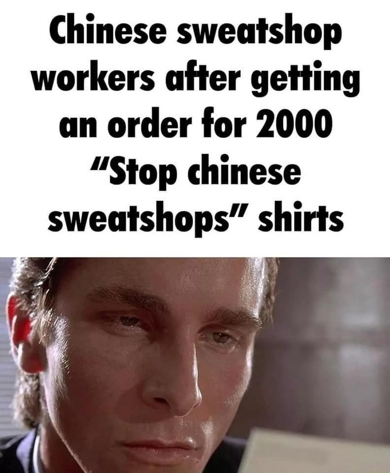 Chinese sweatshop workers after getting an order for 2000 Stop chinese sweatshops shirls