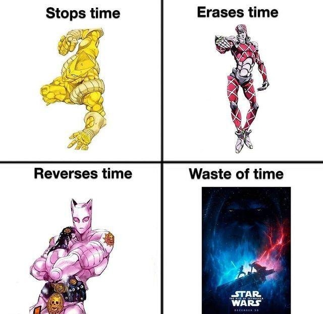 Stops time Erases time Reverses time Waste of time