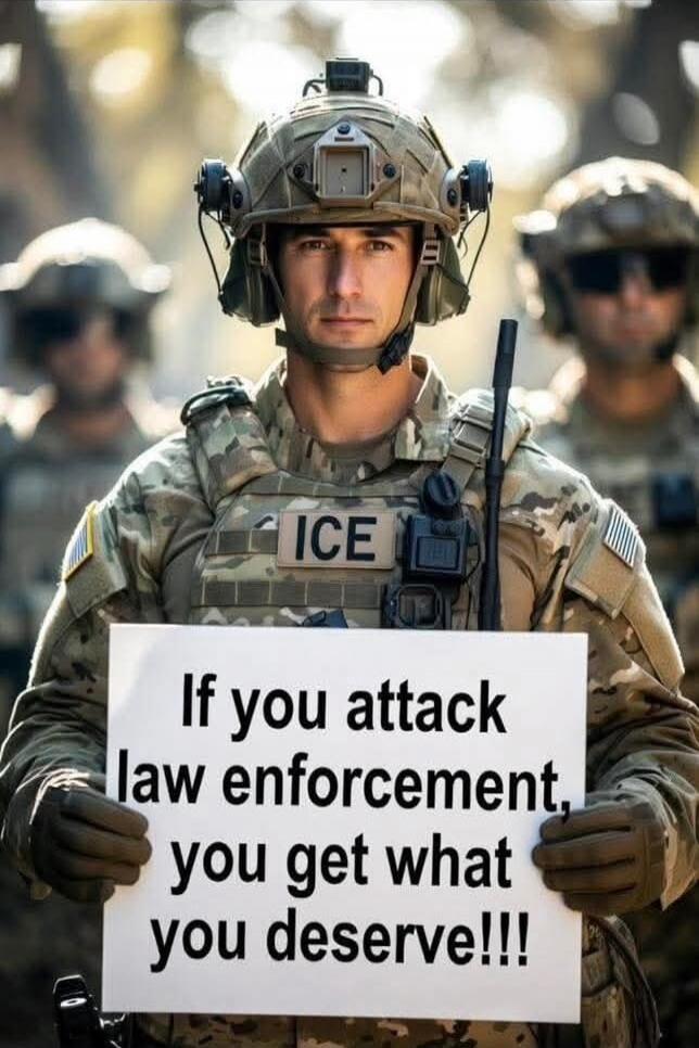 ICE
If you attack law enforcement, you get what you deserve!!!