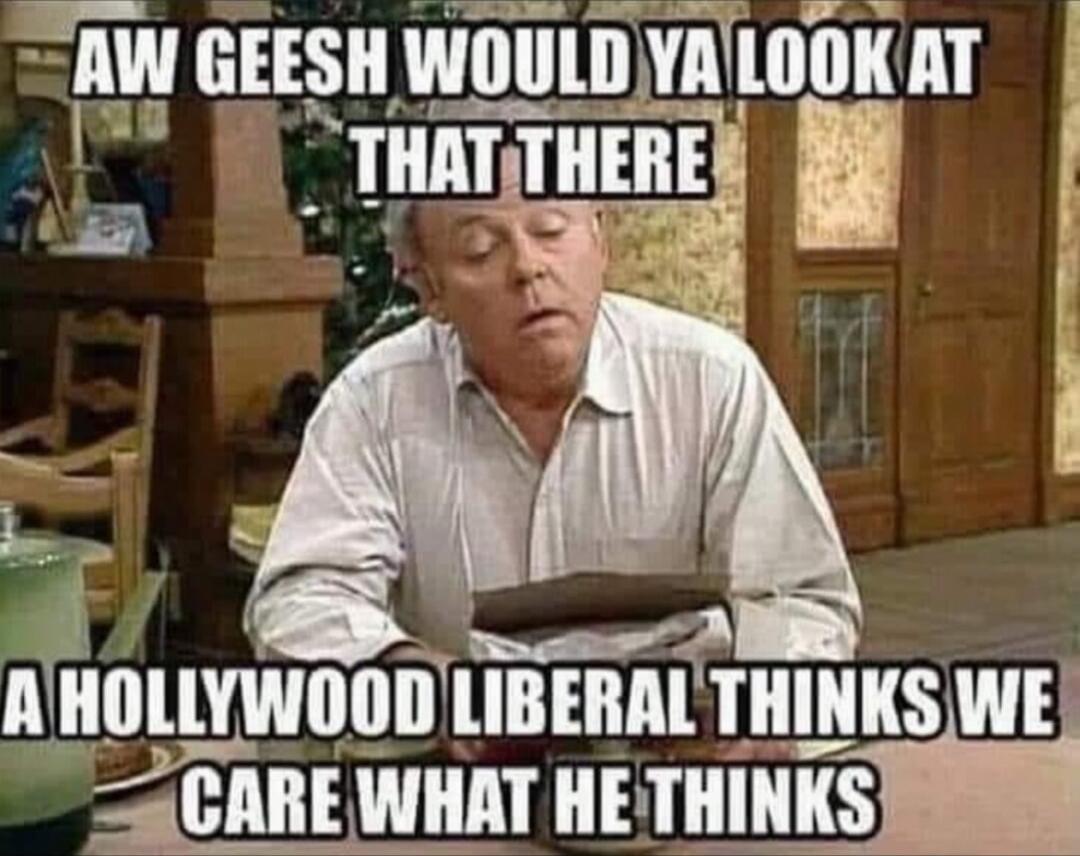 AW GEESH WOULD YA LOOK AT THAT THERE A HOLLYWOOD LIBERAL THINKS WE CARE WHAT HE THINKS