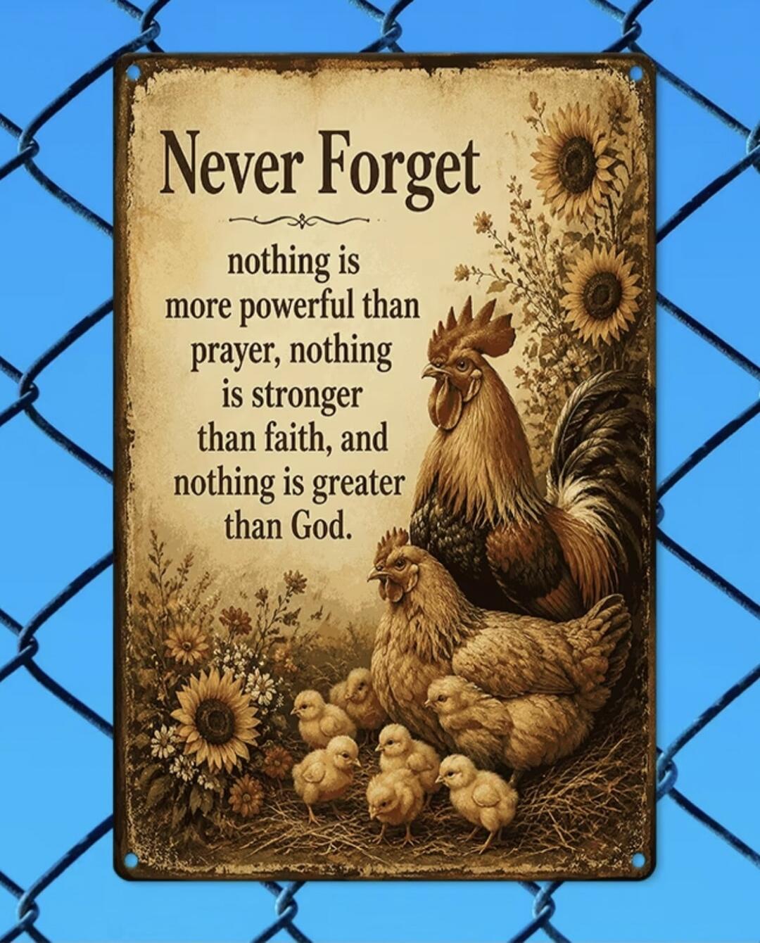 Never Forget nothing is more powerful than prayer, nothing is stronger than faith, and nothing is greater than God.