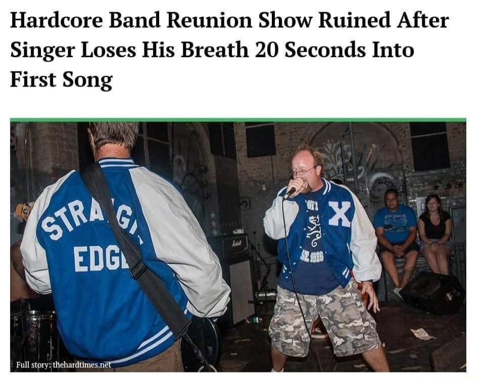 Hardcore Band Reunion Show Ruined After Singer Loses His Breath 20 Seconds Into First Song