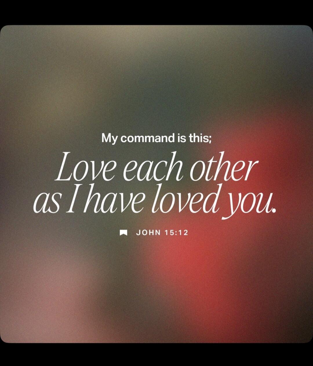 My command is this; Love each other as I have loved you. JOHN 15:12