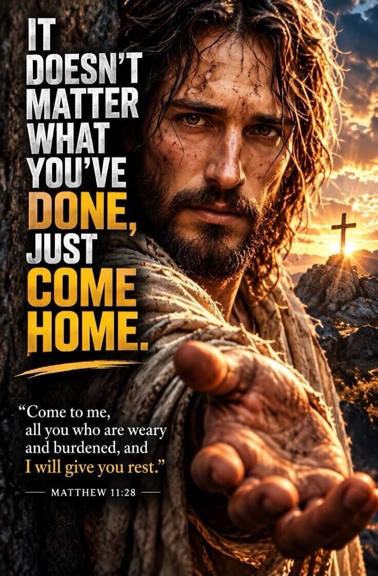 IT DOESN'T MATTER WHAT YOU'VE DONE, JUST COME HOME. Come to me, all you who are weary and burdened, and I will give you rest. MATTHEW 11:28