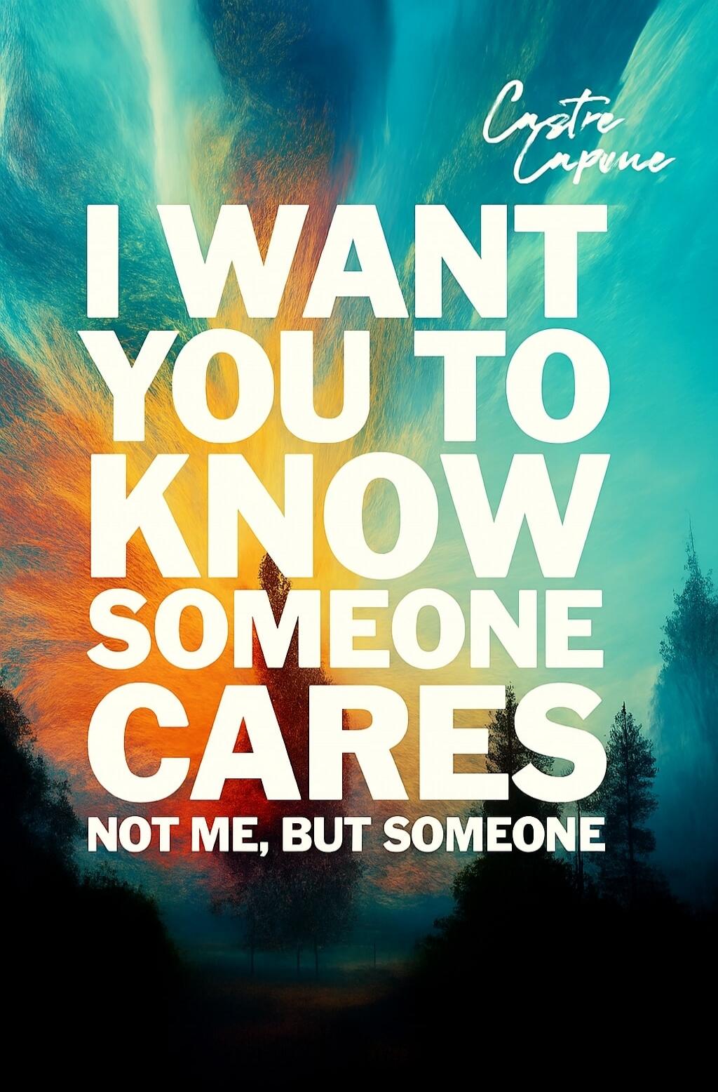 I WANT YOU TO KNOW SOMEONE CARES NOT ME, BUT SOMEONE