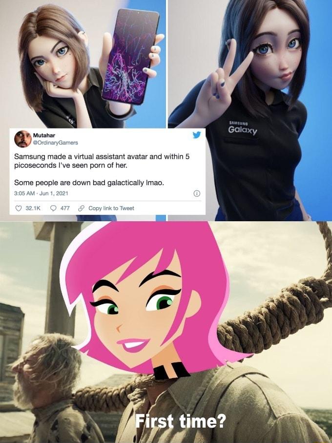 Galaxy Samsung made a virtual assistant avatar and within 5 picoseconds Ive seen porn of her Some people are down bad galactically Imao