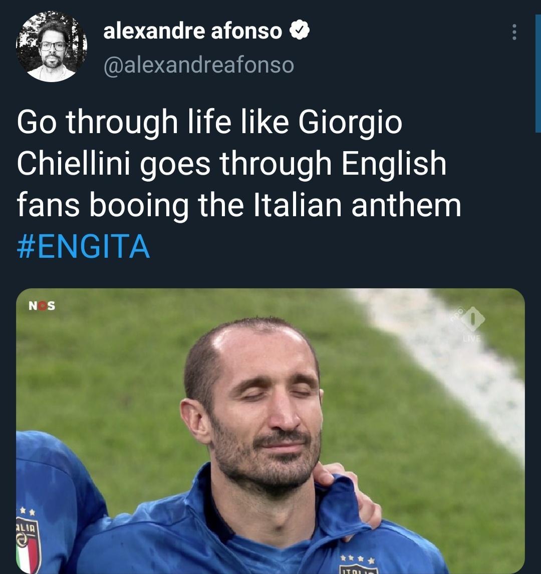 f alexandre afonso EUDE e FN og10 CTo Rty oIl RN C RIIZCYCILe 0 0 Chiellini goes through English fans booing the Italian anthem ENGITA