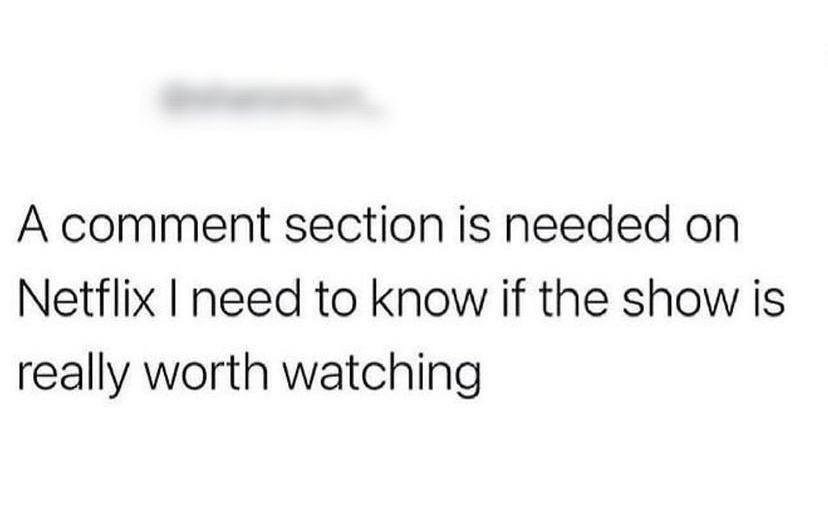 A comment section is needed on Netflix need to know if the show is really worth watching