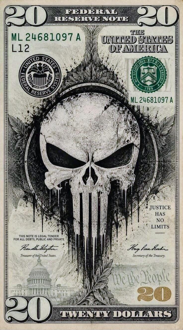 20 FEDERAL RESERVE NOTE ML 24681097 A L12 THE UNITED STATES OF AMERICA UNITED STATES FEDERAL RESERVE SYSTEM THIS NOTE IS LEGAL TENDER FOR ALL DEBTS, PUBLIC AND PRIVATE. Treasurer of the United States. Secretary of the Treasury. We the People JUSTICE HAS NO LIMITS TWENTY DOLLARS 1789