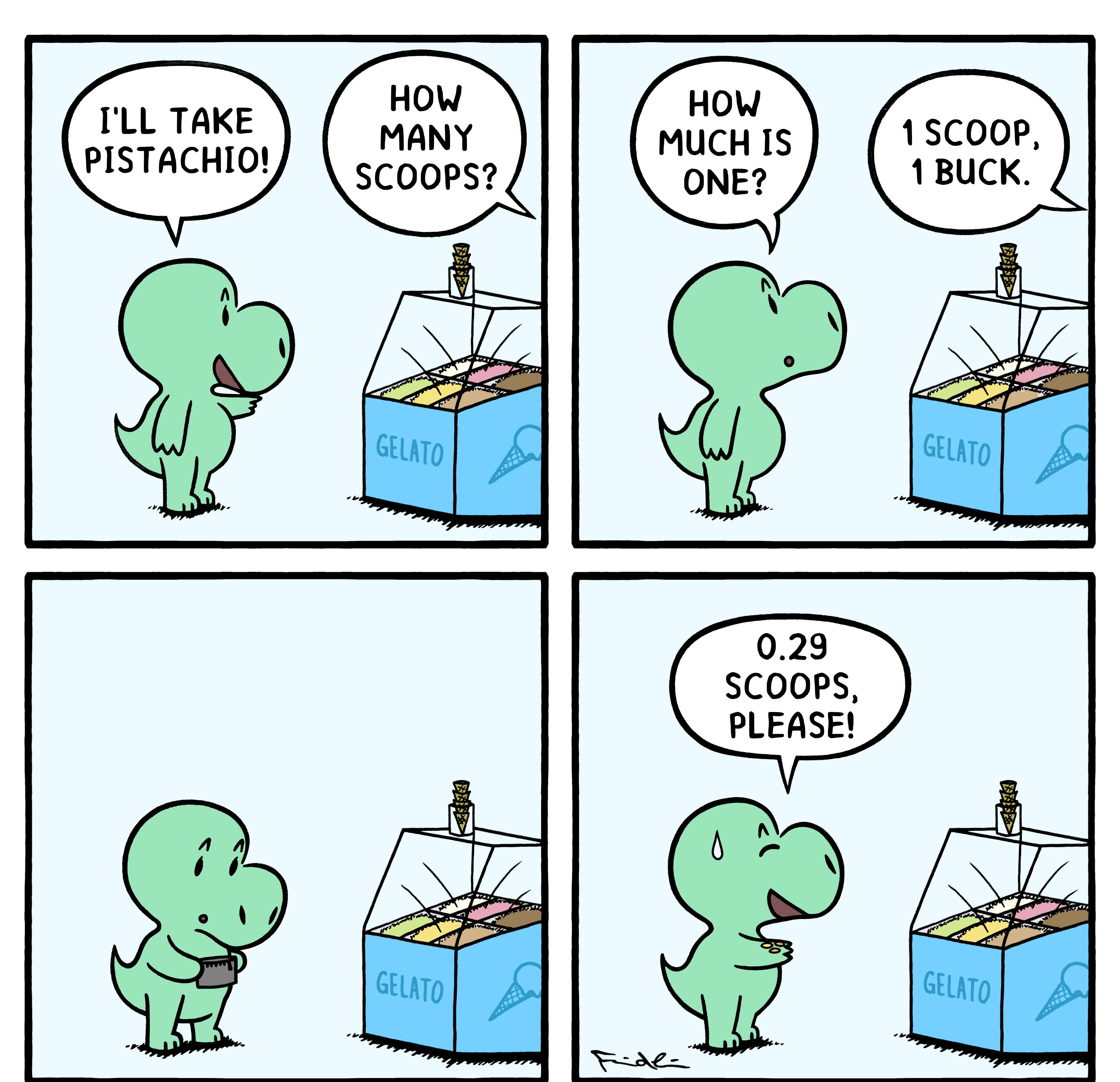 HOW ILL TAKE MANY 1SCOO0P PISTACHIO SCOOPS 029 SCOOPS PLEASE FOSSILFOOLSCOMIC