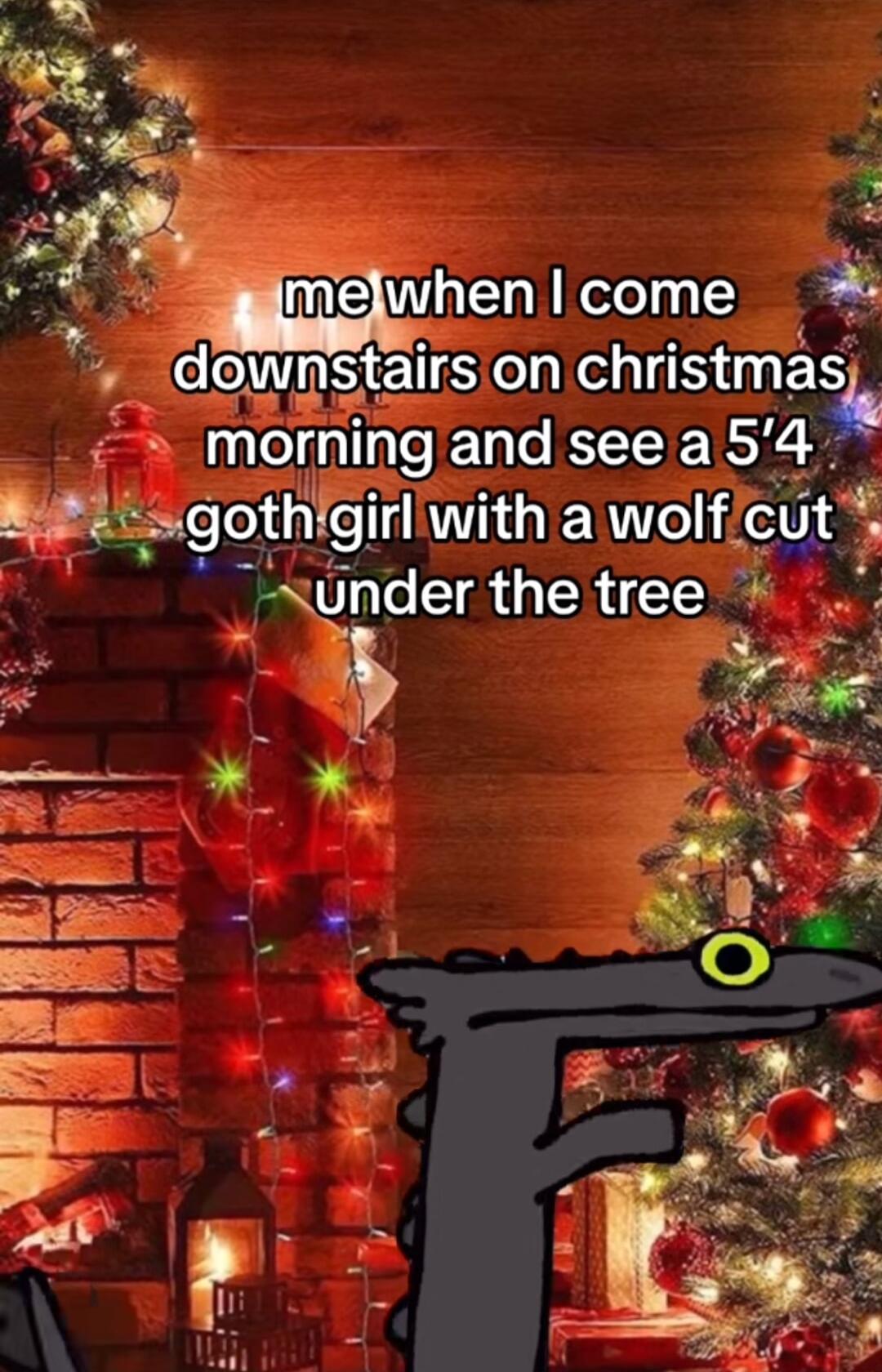 IS 2 oS ETSE christm_xsI morning and see a54 8 s gothigirlwith a wolf cu g Ugderthe tree